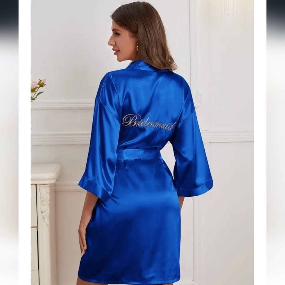 Bundle Of 2 Blue Satin Bridesmaid Kimono Robe - New XL & XXL